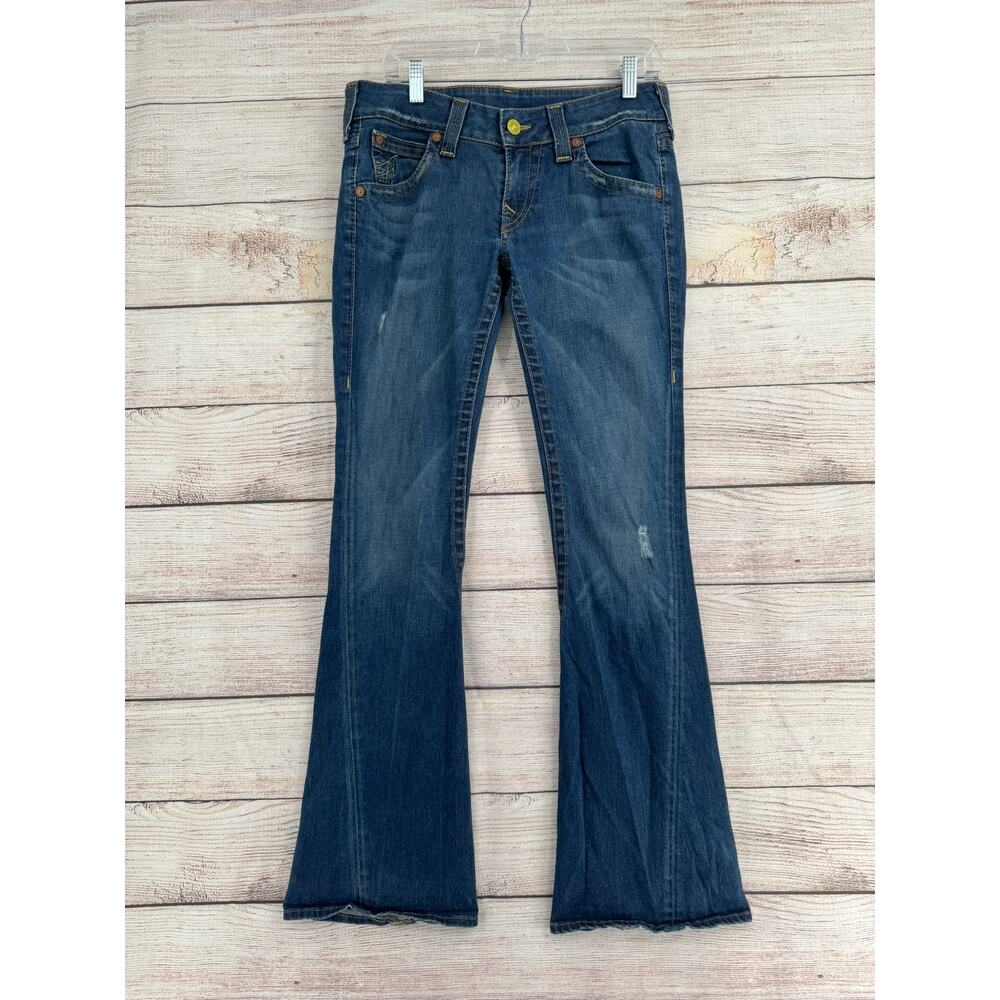 True‎ Religion Joey Flare Button Flaps Jeans Womens 30 Blue Medium Wash Denim